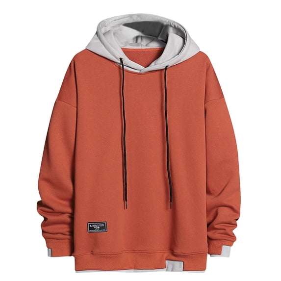 Hoodie with Large Hood Jerdar Men's Fall Knit Fabric Colorblock Hoodie Loose Fit Fashion Casual Athletic Long Sleeve Everyday Pullover Hooded Sweatshirt Top