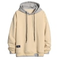 thumbnail image 1 of Hoodie with Large Hood Jerdar Men's Fall Knit Fabric Colorblock Hoodie Loose Fit Fashion Casual Athletic Long Sleeve Everyday Pullover Hooded Sweatshirt Top, 1 of 5
