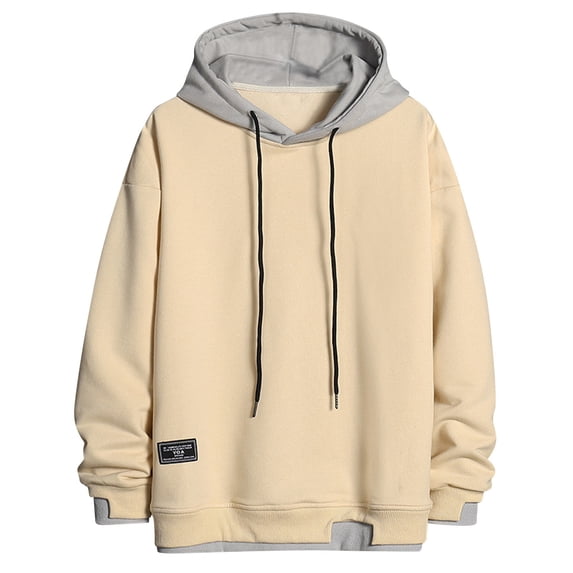 Hoodie with Large Hood Jerdar Men's Fall Knit Fabric Colorblock Hoodie Loose Fit Fashion Casual Athletic Long Sleeve Everyday Pullover Hooded Sweatshirt Top