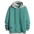 thumbnail image 1 of Hoodie with Large Hood Jerdar Men's Fall Knit Fabric Colorblock Hoodie Loose Fit Fashion Casual Athletic Long Sleeve Everyday Pullover Hooded Sweatshirt Top, 1 of 5