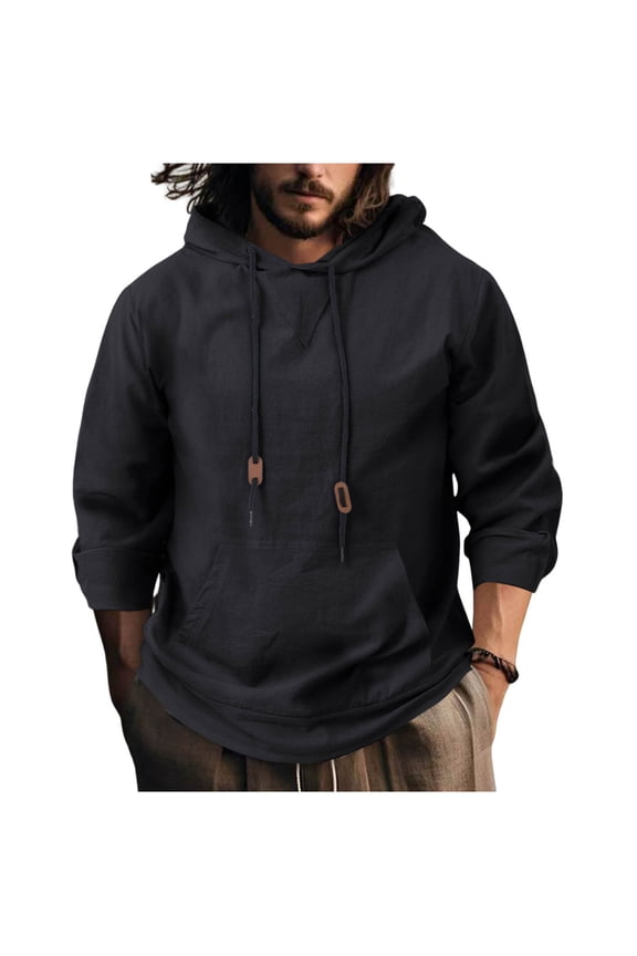 Hoodie Linen Hoodies Lightweight Pullover Hoodies for Men Long Sleeve Athletic Shirt Gym Workout Loose Fit