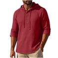 thumbnail image 1 of Hoodie Long Sleeve Shirts for Men Cotton Linen Solid Color Buttons Drawstring Casual Top Summer Vintage Fashion Comfort Loose Pullover Shirt, 1 of 9