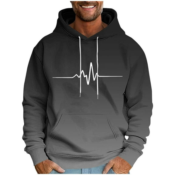 Hoodie for Men Long Sleeve Fleece Pullover Soft Casual Hooded Sweatshirt Gradient Plain Drawstring Print Hoody Lightweight Tops Loose Outwear for Casual Wear & Workout