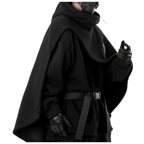 Hoodie Men Men's Hooded Sweatshirt High Neck Cape Style Loose Fit Pullover Hoodie With False Layering For Casual Outdoor Wear