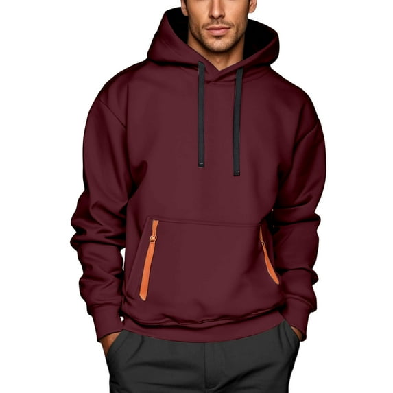 Hoodie Men Mens Big And Tall Hoodies Pullover Drawstring Fall Sweatshirts Plain Men's Sweatshirts Wine M