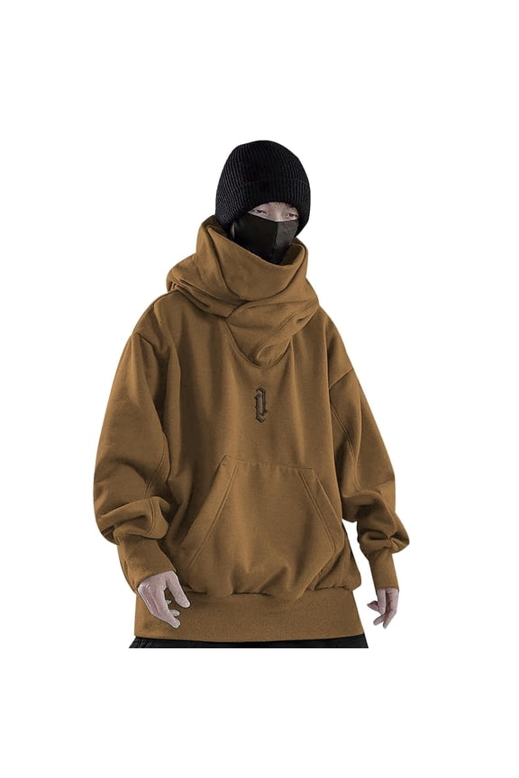 Hoodie Men,Mens Long Sleeve Hooded Cowl Neck Sweatshirt Solid Color Loose Fit Hanging Out Pullover With Front Pocket Fashion Fall Winter Lightweight Turtleneck Soft Street-Style Hoodie