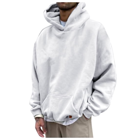Hoodie Men Mens Solid Hoodies Pullover Fall Winter Casual Loose Sweatshirt Top Sweatshirts Men White L