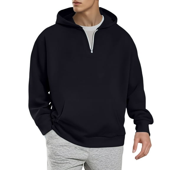 Hoodie,Men Quarter Zip Hoodie Pocket Casual Loose Fit Pullover Soft Fabric Non Stretch for Fall Winter Comfort,Mens 1/4 Zip Pullover,01 Black,M