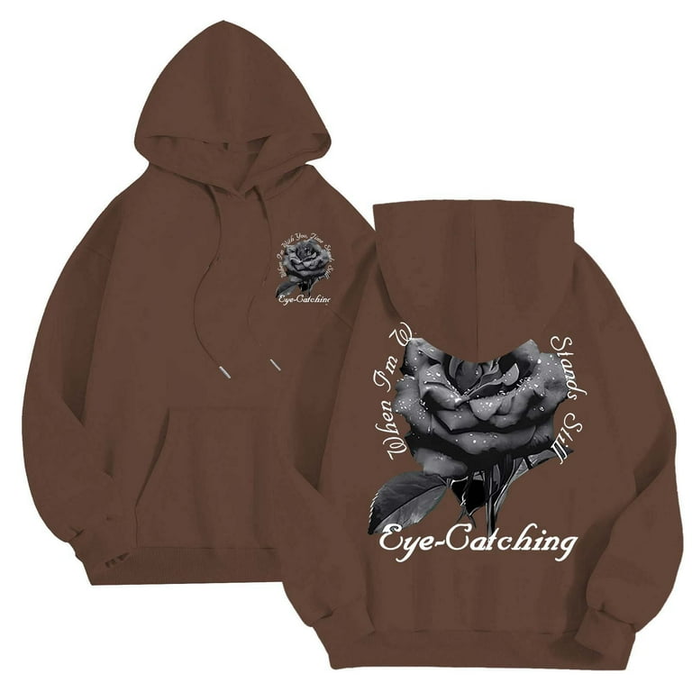 Hoodie Men Retro Chest Floral Print Pullover Hoodie with