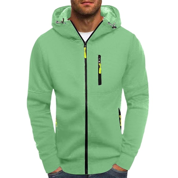 Hoodie Men,Solid Color Hooded Sweater Coat Zipper Pocket for Autumn Winter Casual Wear,Weighted Hoodie,02 Green,XL