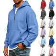 thumbnail image 1 of Hoodie Mens Quarter Zip Pullover Basic Sweatshirt Men Drawstring Hooded with Plain Elastic Hem 1/4 Zip Sweatshirt Royal Blue 2XL, 1 of 9