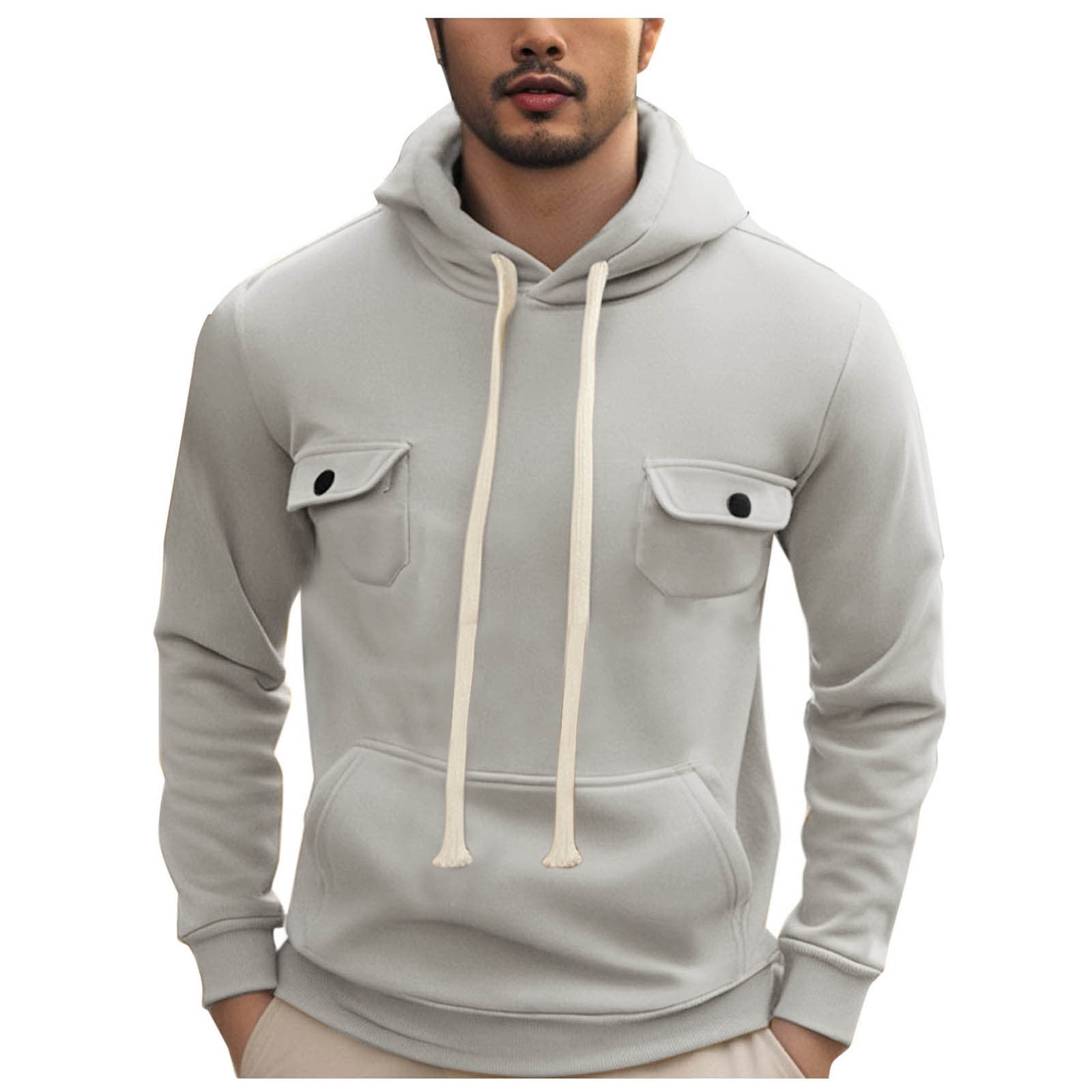 Thick Drawstrings Hoodie Mens Shirts Hooded Drawstring Adjustable Shirt Men Casual Solid ...