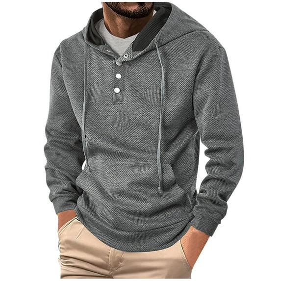 Hoodie Mens Shirts Hooded Drawstring Adjustable Shirt Men's Casual Solid Color Half Button Pocket Drawstring Long Sleeved Hooded Sweatshirt Everyday,Streetwear,Outdoor Sports Clothing Shirts For Men