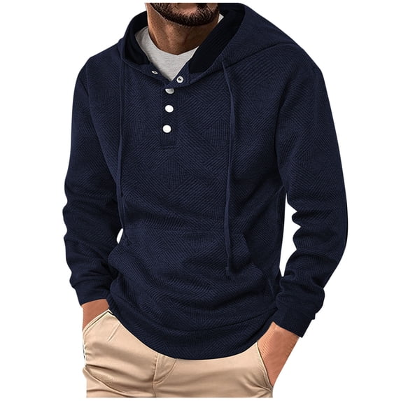 Hoodie Mens Shirts Hooded Drawstring Adjustable Shirt Men's Casual Solid Color Half Button Pocket Drawstring Long Sleeved Hooded Sweatshirt Everyday,Streetwear,Outdoor Sports Clothing Shirts For Men