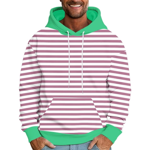 Hoodie Mens Shirts Hooded Drawstring Adjustable Shirt Men's Striped Printed Colorblock Loose Hooded Sweatshirt Printed Long Sleeve Top Everyday,Streetwear,Outdoor Sports Clothing Shirts For Men