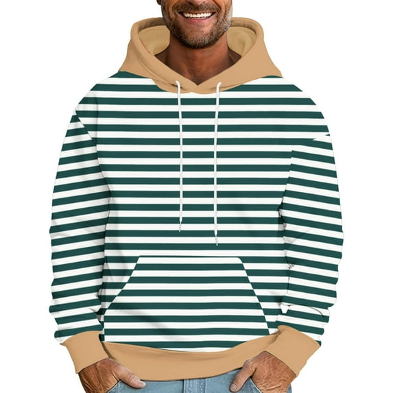 Hoodie Mens Shirts Hooded Drawstring Adjustable Shirt Men's Striped Printed Colorblock Loose Hooded Sweatshirt Printed Long Sleeve Top Everyday,Streetwear,Outdoor Sports Clothing Shirts For Men