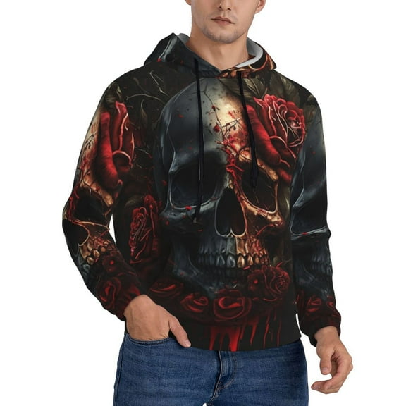 Hoodie Novelty Sweatshirt Pullover Hoodies for Men, Blood Skull Roses