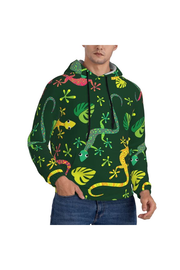 Hoodie Novelty Sweatshirt Pullover Hoodies for Men, Colorful Lizard Gecko Native