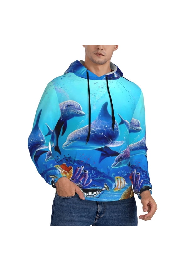 Hoodie Novelty Sweatshirt Pullover Hoodies for Men, Dolphins Rainbow Dolphin