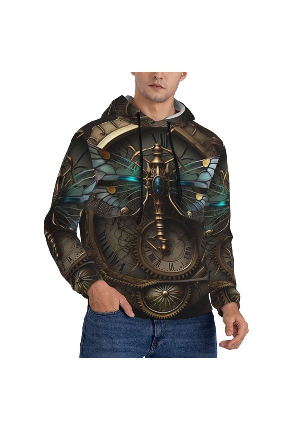 Hoodie Novelty Sweatshirt Pullover Hoodies for Men, Dragonfly Dials Steampunk Art