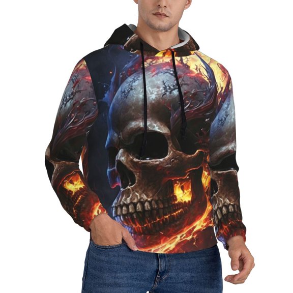Hoodie Novelty Sweatshirt Pullover Hoodies for Men, Gothic Skull On Fire Death Cool
