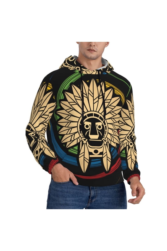 Hoodie Novelty Sweatshirt Pullover Hoodies for Men, Native American Indian Chief Head Face