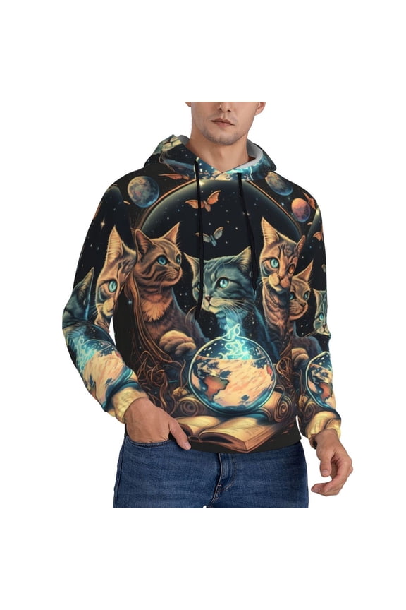 Hoodie Novelty Sweatshirt Pullover Hoodies for Men, Retro Magic Cats Cool Cat