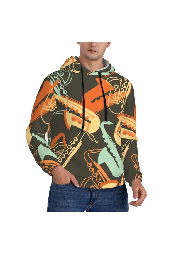 Hoodie Novelty Sweatshirt Pullover Hoodies for Men, Sax Musical Party Art Retro