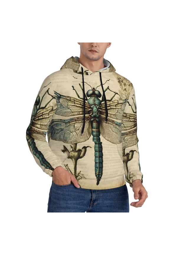 Hoodie Novelty Sweatshirt Pullover Hoodies for Men, Vintage Dragonfly Art