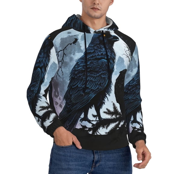 Hoodie Novelty Sweatshirt Pullover Hoodies for Men, Wolf Raven Moonlight Moon Night