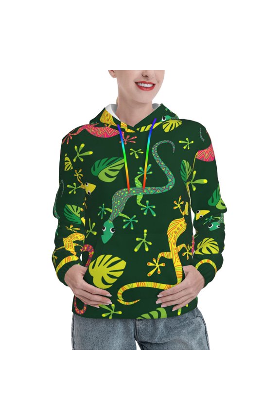 Hoodie Novelty Sweatshirt Pullover Hoodies for Women, Colorful Lizard Gecko Native