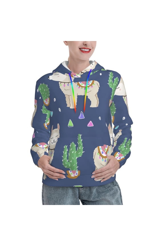 Hoodie Novelty Sweatshirt Pullover Hoodies for Women, Cute Alpaca Cactus Peru Llama