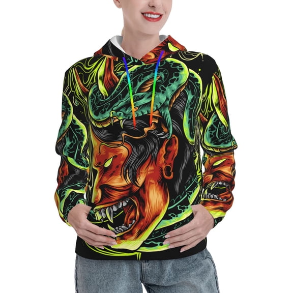 Hoodie Novelty Sweatshirt Pullover Hoodies for Women, Devil Snake Demon Japanese