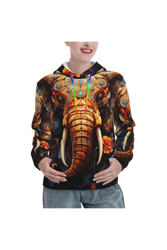Hoodie Novelty Sweatshirt Pullover Hoodies for Women, Elephant Indian Psychedelic