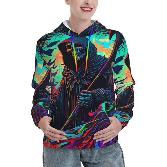 Hoodie Novelty Sweatshirt Pullover Hoodies for Women, Grim Reaper Dark Psychedelic Death