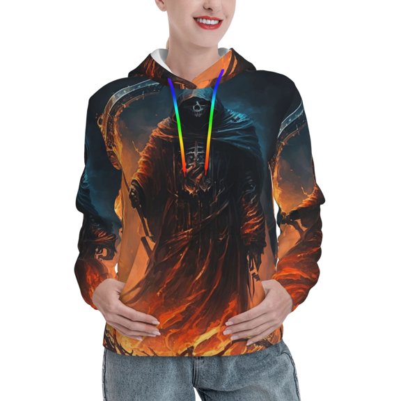 Hoodie Novelty Sweatshirt Pullover Hoodies for Women, Grim Reaper On Fire Cool Art