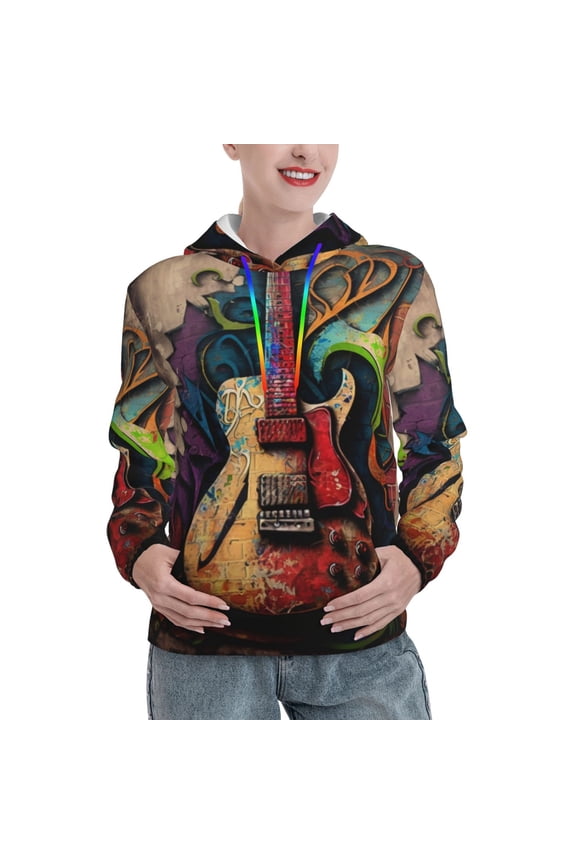 Hoodie Novelty Sweatshirt Pullover Hoodies for Women, Guitar Music Graffiti Street Wall Art