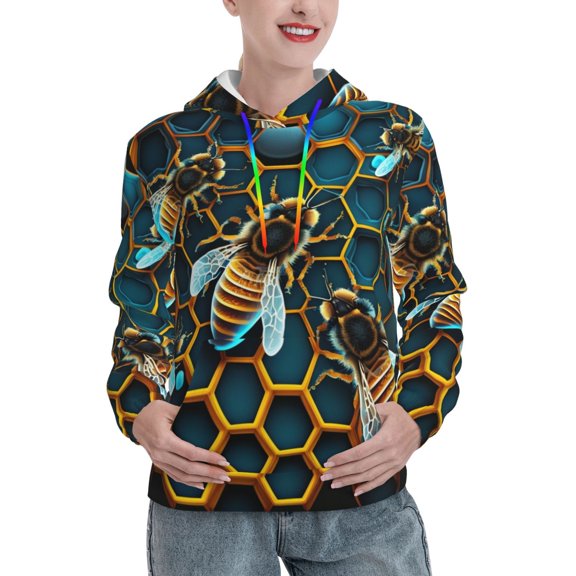 Hoodie Novelty Sweatshirt Pullover Hoodies for Women, Honeycomb Bee Starry Bee Honey