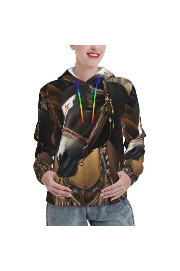Hoodie Novelty Sweatshirt Pullover Hoodies for Women, Indian Horses Native American
