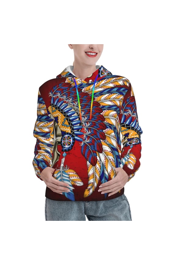 Hoodie Novelty Sweatshirt Pullover Hoodies for Women, Indian Skull Tribal Chief