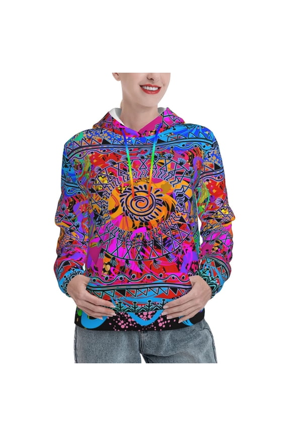 Hoodie Novelty Sweatshirt Pullover Hoodies for Women, Indian Tribal Art Colorful