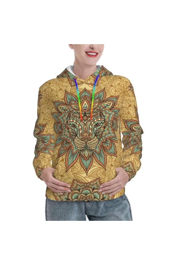 Hoodie Novelty Sweatshirt Pullover Hoodies for Women, Lion Head Indian Ethnic