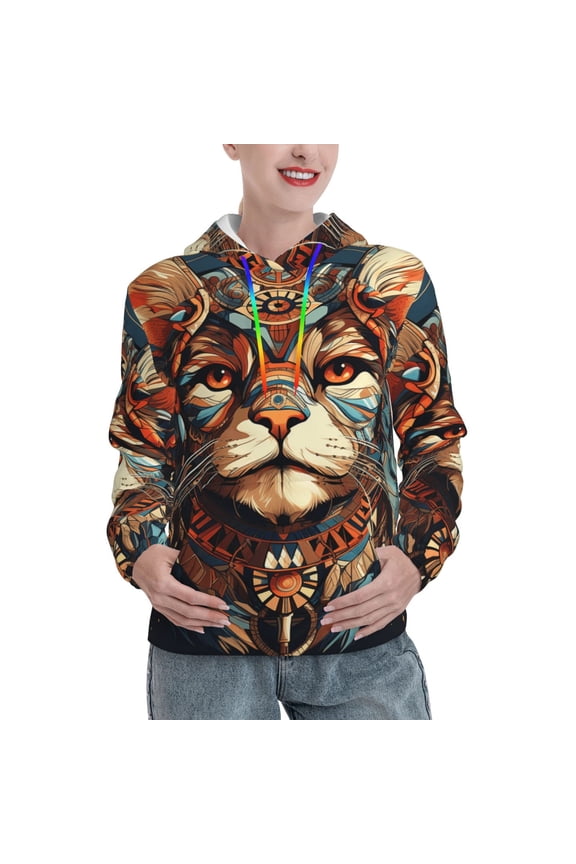 Hoodie Novelty Sweatshirt Pullover Hoodies for Women, Native American Cat Indian