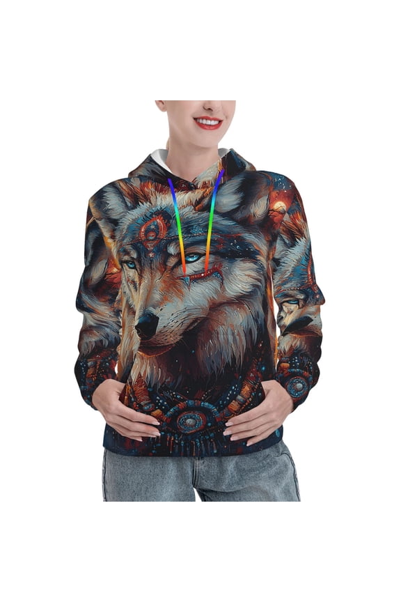 Hoodie Novelty Sweatshirt Pullover Hoodies for Women, Native American Wolf Spirit Abstract