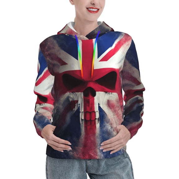 Hoodie Novelty Sweatshirt Pullover Hoodies for Women, Skull Face Union Jack Uk Flag