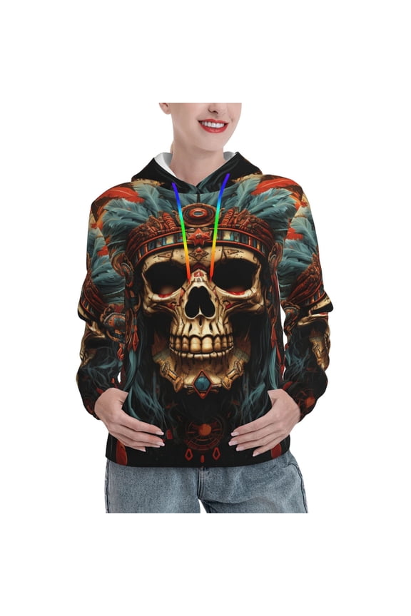 Hoodie Novelty Sweatshirt Pullover Hoodies for Women, Skull Indian Chief Black