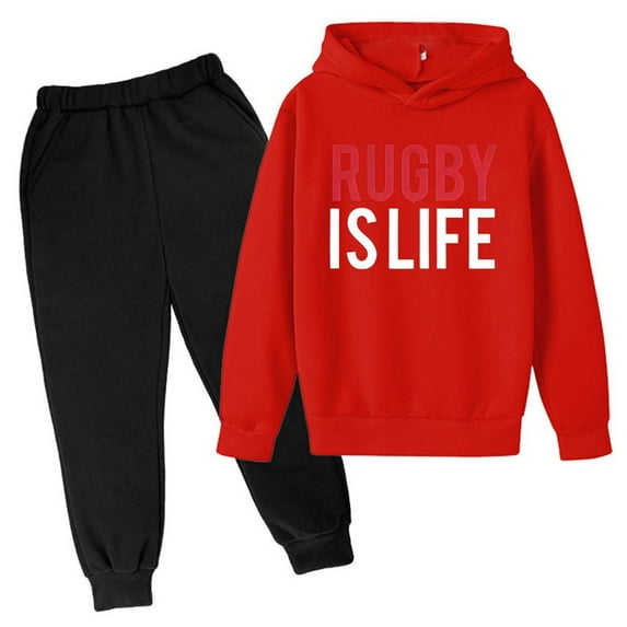 Hoodie Outfits 2 piece for Boy New Hoodie Sweatsuits Rugby Football Letter Printed Hoodie Pants Children's Fashion Trend American Football Fans Sports Athletic Z04-Red, 160