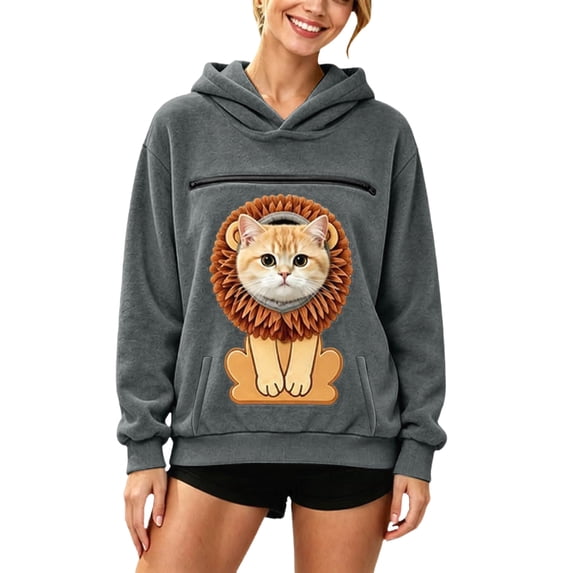 Hoodie with Pet Pouch for Women Men Kangaroo Pocket Oversized Casual Pet Carrier Pullover Sweatshirt Dog Carrier Hoodie Animal Holder Sweatshirt with Cat Pouch