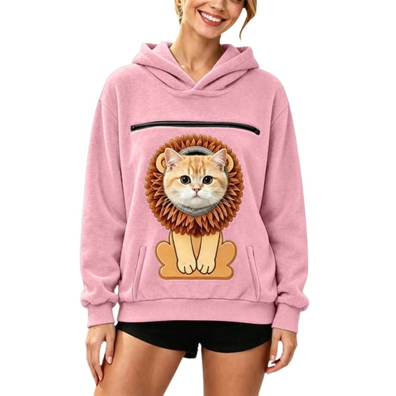 Hoodie with Pet Pouch for Women Men Pet Carrier Casual Oversized Kangaroo Pocket Long Sleeve Pullover Sweatshirt Animal Holder Hoodie with Cat Pouch Dog Carrier Sweatshirt