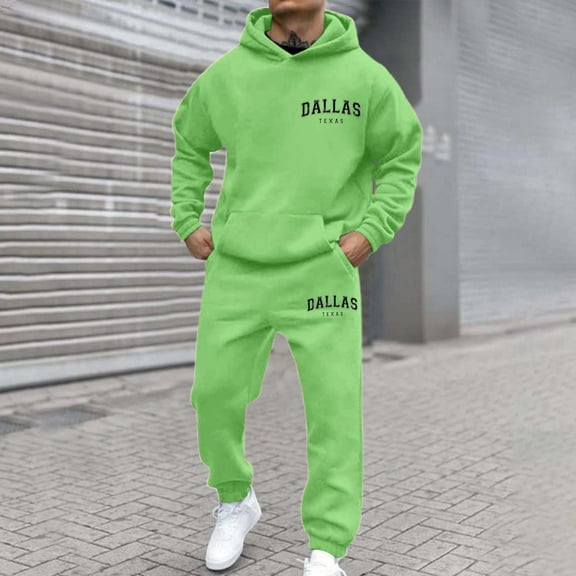 Hoodie Pockets Sweatpants Sport Jogger Sweatsuit Men's Tracksuit 2 Piece Hooded Athletic Sweatsuits Casual Running Jogging Sport Suit Sets (Green, L)